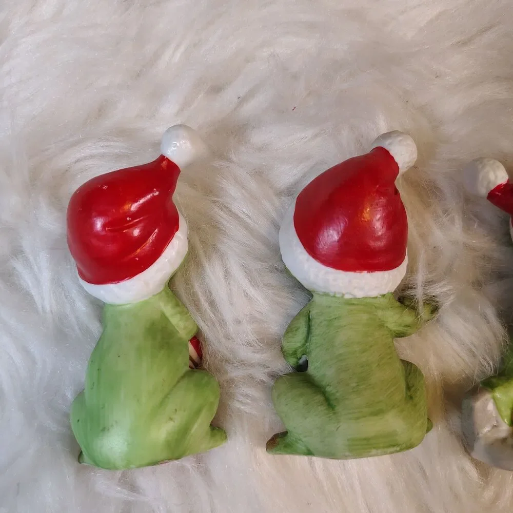 Lefton Japan Christmas Candy Cane Stocking VTG Frog Figurine X4 Set